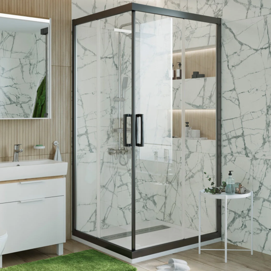 Душевой уголок CeramaLux CL902-90 Grey 90x90, профиль оружейная сталь, стекло прозрачное