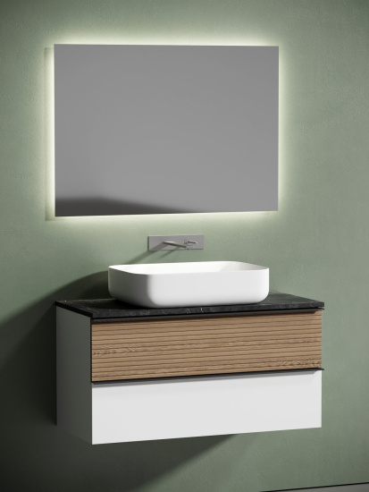 Тумба с раковиной Sancos Delta 100 дуб светлый/белый, DL100W