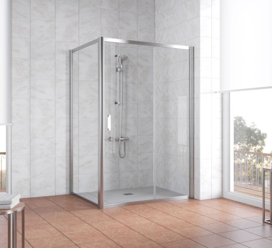 Душевой уголок Vegas Glass ZP+ZPV 140*100 08 01 профиль глянцевый хром, стекло прозрачное