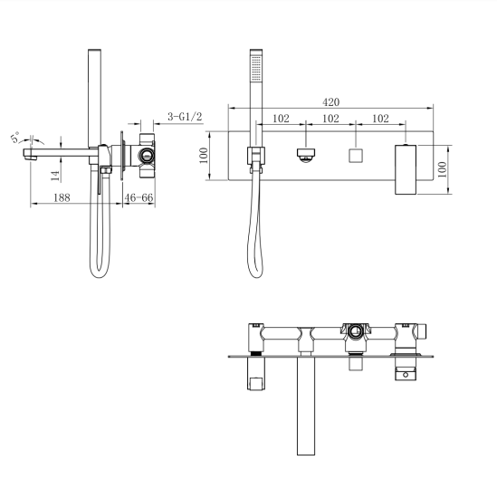 Смеситель для ванны с душем Boheme Qubic 474-2-NB