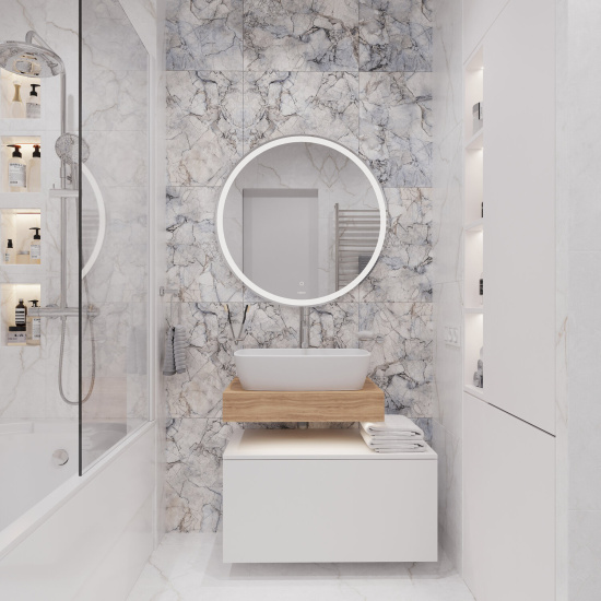 Мебель для ванной Stworki Ольборг 60 столешница дуб французский, без отверстий, с тумбой 80, с раковиной Vitra Shift