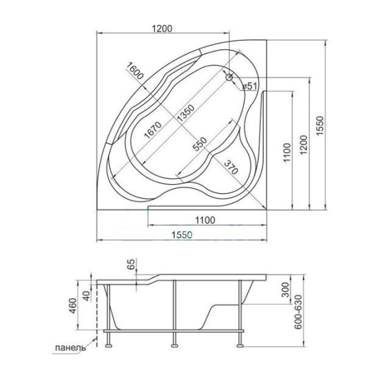 Акриловая ванна 1MarKa Grand Luxe 155 см