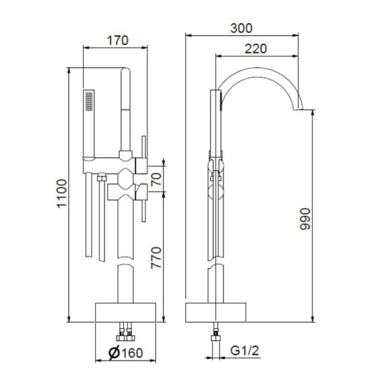 Смеситель для ванны Webert Rimini RI851101560 напольный, черный