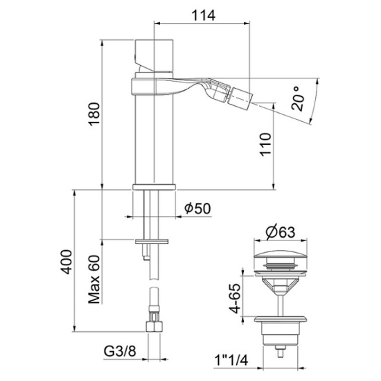 Смеситель для биде Webert One-B NB840102015 нержавеющая сталь