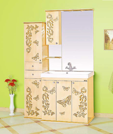 Тумба с раковиной Misty Бабочка 90 бежевая, патина