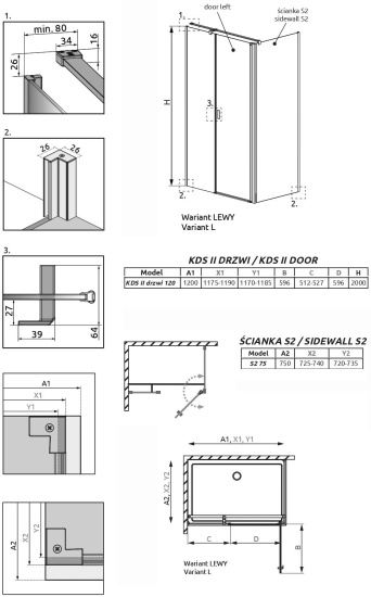 Душевой уголок Radaway NES Black KDS II 120x75 L