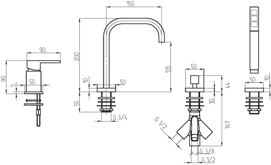 Смеситель на борт ванны Migliore Kvant ML.KVT-2756.CR