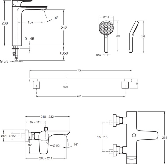 Душевой комплект Jacob Delafon Aleo E72299-4-CP + E72282-CP + E99898RU-CP
