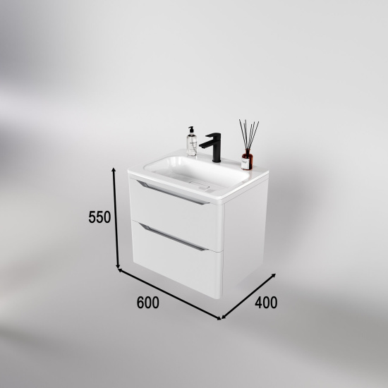 Тумба с раковиной Style Line Марелла 60 2 ящика Люкс антискрейтч белая матовый, Plus подвесная