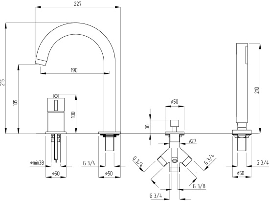 Смеситель на борт ванны Migliore Fortis ML.FRT-5258.CR термостат