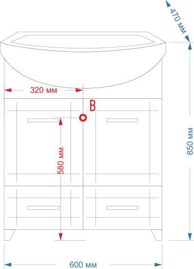 Мебель для ванной Misty Уют 60 с 2 ящиками