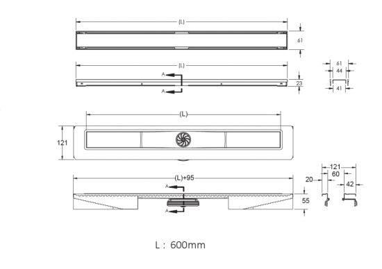 Душевой лоток Berges B1 Keramik 600 094017 с решеткой бронза