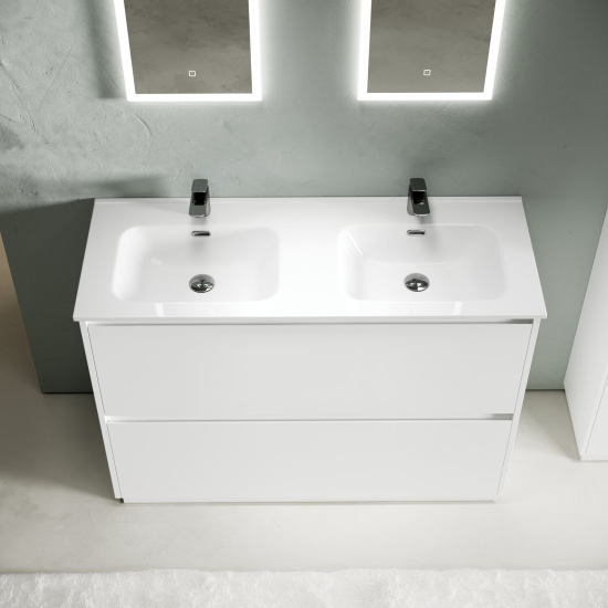 Тумба с раковиной Sancos Libra Floor 120 белый глянец, двойная раковина, напольная