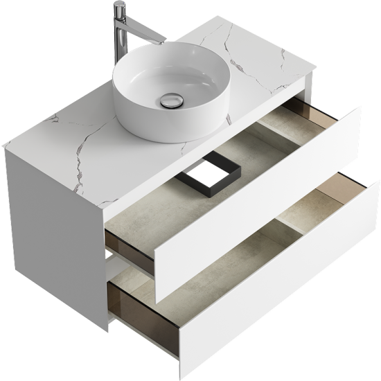 Тумба с раковиной Aqwella 5 stars Geometria 100 подвесная 2 ящика, белая, столешница белый мрамор