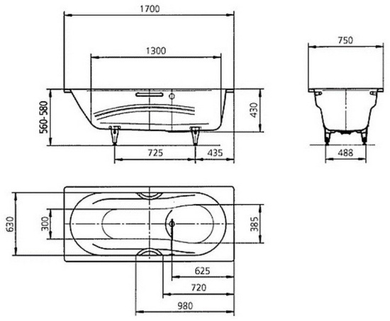 Стальная ванна Kaldewei Vaio Set Star 955 с отвертиями под ручки с покрытием Anti-Slip
