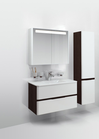 Пенал Am.Pm Bliss D 34 R с бельевой корзиной, белый глянец, венге