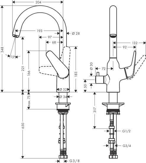 Смеситель для кухни Hansgrohe Focus M42 71803000 хром
