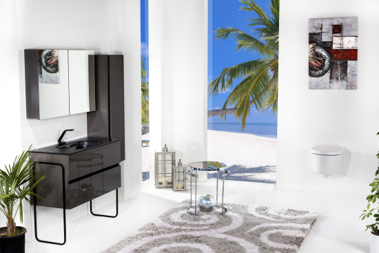 Тумба с раковиной Armadi Art Vallessi 80 антрацит глянец, с черной раковиной