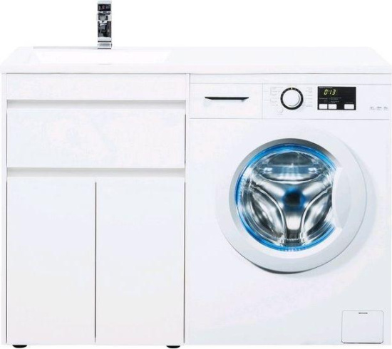 Тумба с раковиной Aquanet Токио 120 L белая напольная, 1 ящик, 2 дверцы