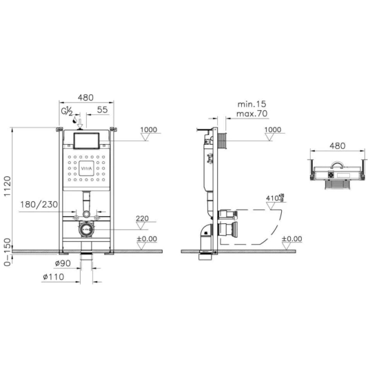 Инсталляция Vitra Zentrum Round 9879B003-7200 подвесной унитаз + кнопка