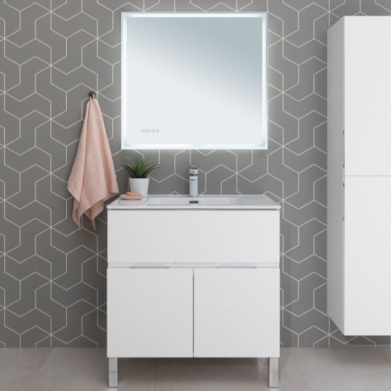 Тумба с раковиной Aquanet Алвита new 80 напольная, белая матовая, с дверками и ящиком