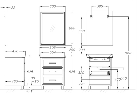 Мебель для ванной Opadiris Вегас 60, белая напольная