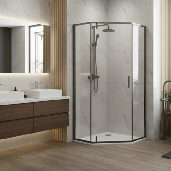 Душевой уголок CeramaLux CL1006-90 Grey 90x90, профиль оружейная сталь, стекло прозрачное