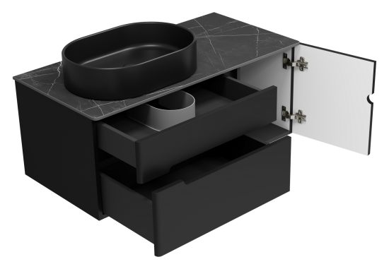 Тумба с раковиной Misty Роял 100 черная подвесная, со столешницей