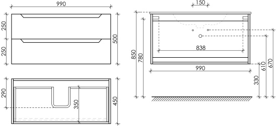 Тумба с раковиной Sancos Norma 2.0 100 белый глянец, подвесная