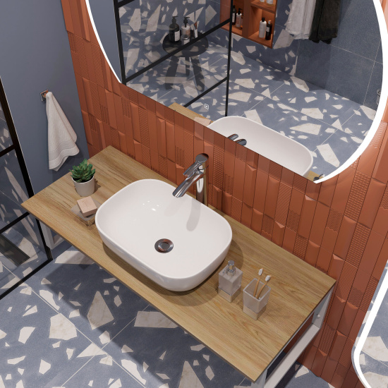 Столешница с раковиной Diwo Элиста 120 светлое дерево, с раковиной Moduo 50 Square