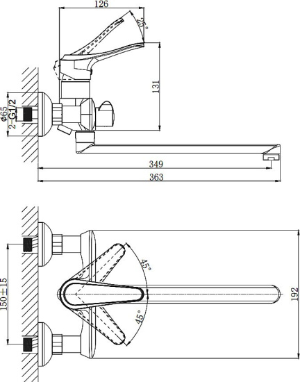 Смеситель для ванны Rush Jawa JA0735-51 универсальный