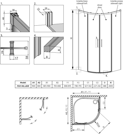 Душевой уголок Radaway Idea Black PDD 90х80