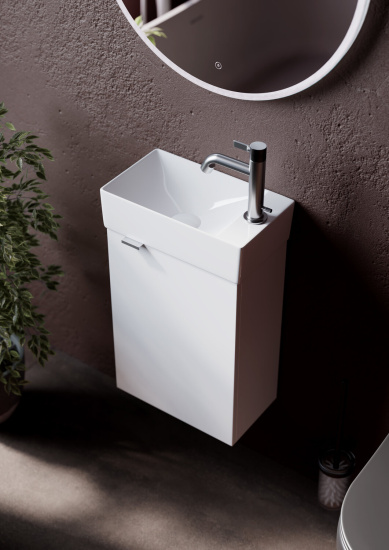 Тумба с раковиной Sancos Mini 36 R белый глянец, подвесная