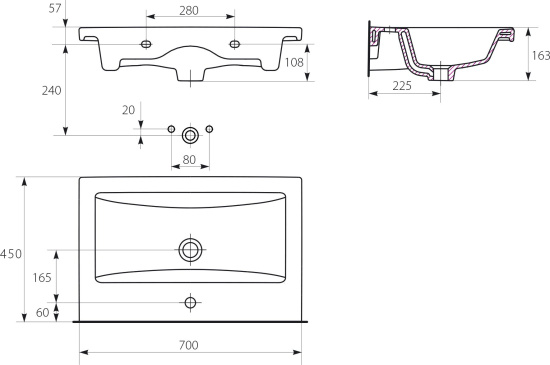 Тумба с раковиной Velvex Klaufs 70.1Y белая, подвесная