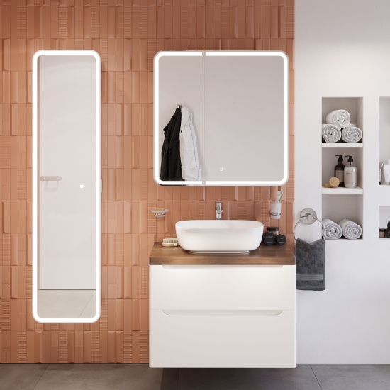 Тумба с раковиной Stworki Берген 80 белая с темной столешницей, Moduo 50 Square