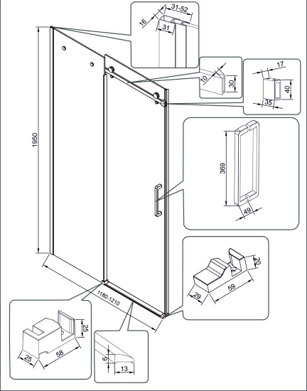 Душевая дверь в нишу Veconi Vianno VN-74B 120 см, профиль черный