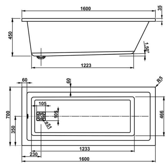 Акриловая ванна Vagnerplast Cavallo 160x70