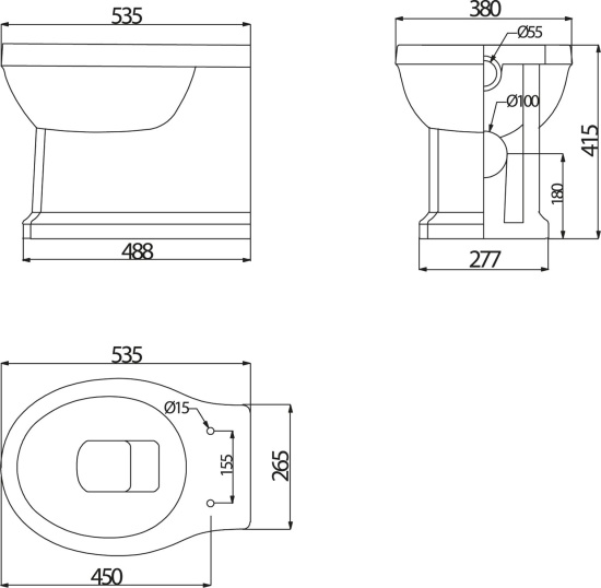 Чаша для унитаза приставного BelBagno Trevi BB135CBL