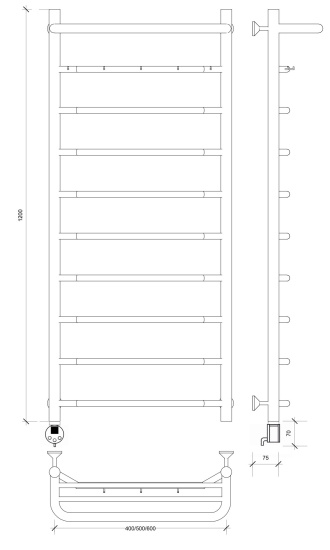 Полотенцесушитель электрический Secado Агата 1 КСП 120/50 L, хром