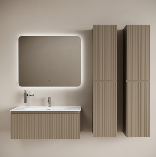 Тумба с раковиной Sancos Code 100 подвесная, серо-бежевая, раковина белая