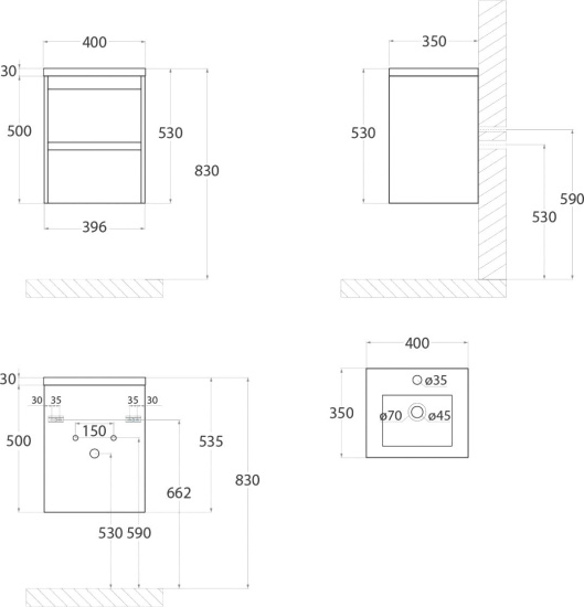 Мебель для ванной Art&Max Family 40 подвесная, Bianco Lucido