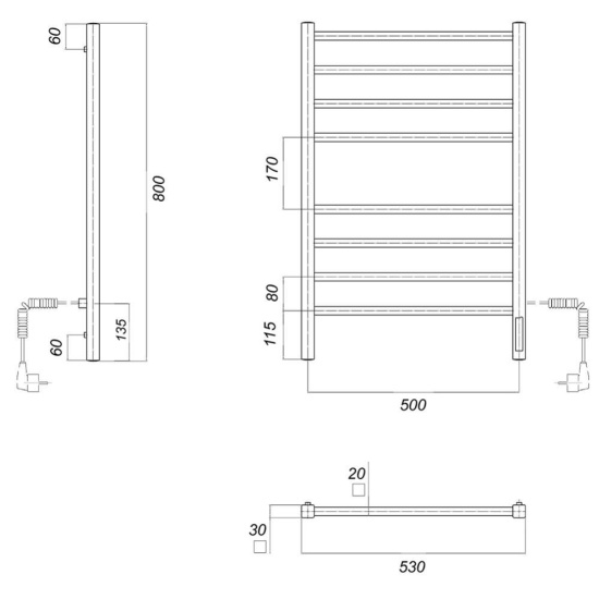 Полотенцесушитель электрический Domoterm Квадро П8 500x800 ЧРН EK R