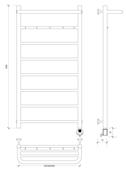 Полотенцесушитель электрический Secado Триада 1 КСП 100/50 R, хром