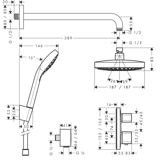 Душевой комплект Hansgrohe Croma Select E 27294000
