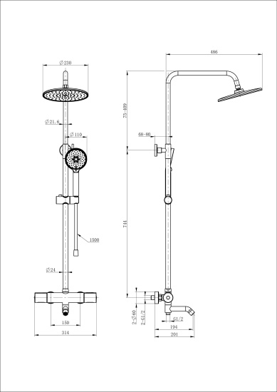 Душевая стойка Wonzon & Woghand Inn 2 WW-A3006-T1-MW с термостатом