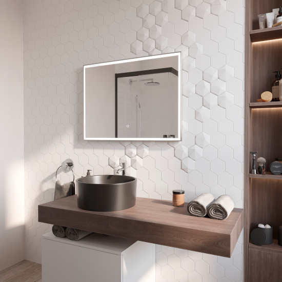 Зеркало Stworki Ольборг 80 с подсветкой, сенсор на зеркале, серое