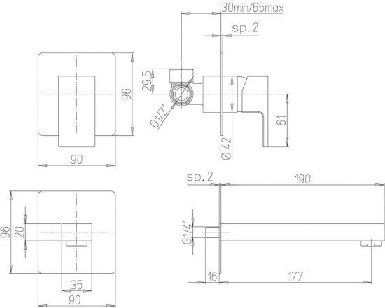 Смеситель для раковины Paini Dax-R 84PZ208RQ с внутренней частью