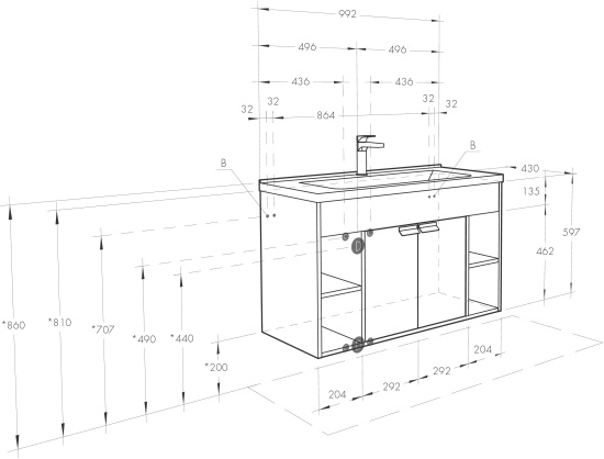 Тумба с раковиной Aquaton Флай 100 дуб крафт