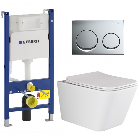Инсталляция Geberit Duofix Delta 458.175.00.1 с кнопкой + унитаз подвесной BelBagno Due BB3103CHR/SC