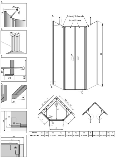 Душевой уголок Radaway Nes Black PTD 80x100